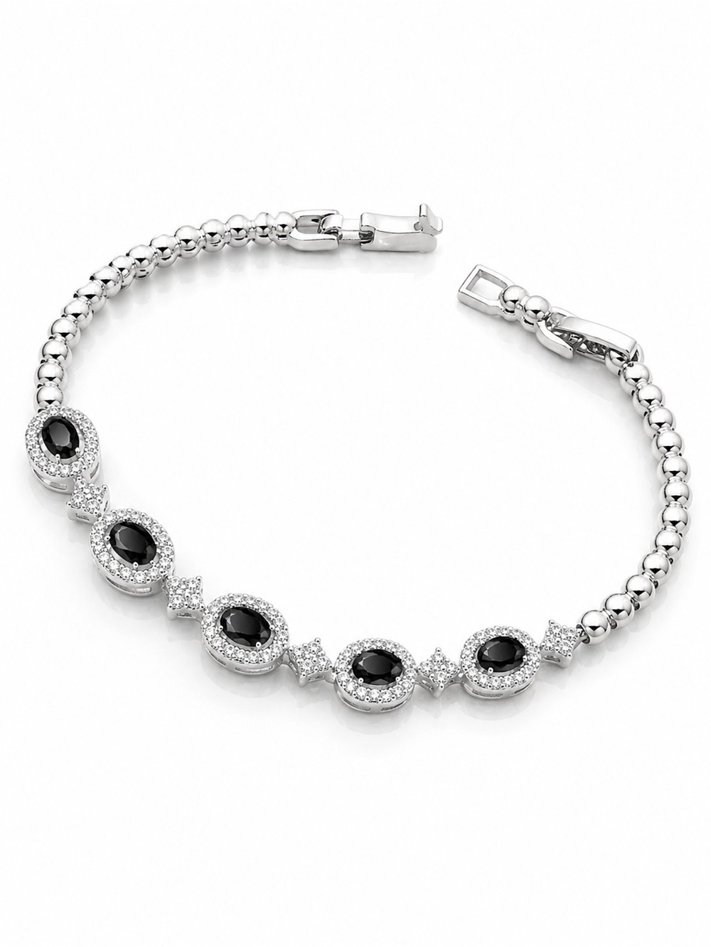 14k White Gold-Filled Black Onyx Tennis Bracelet